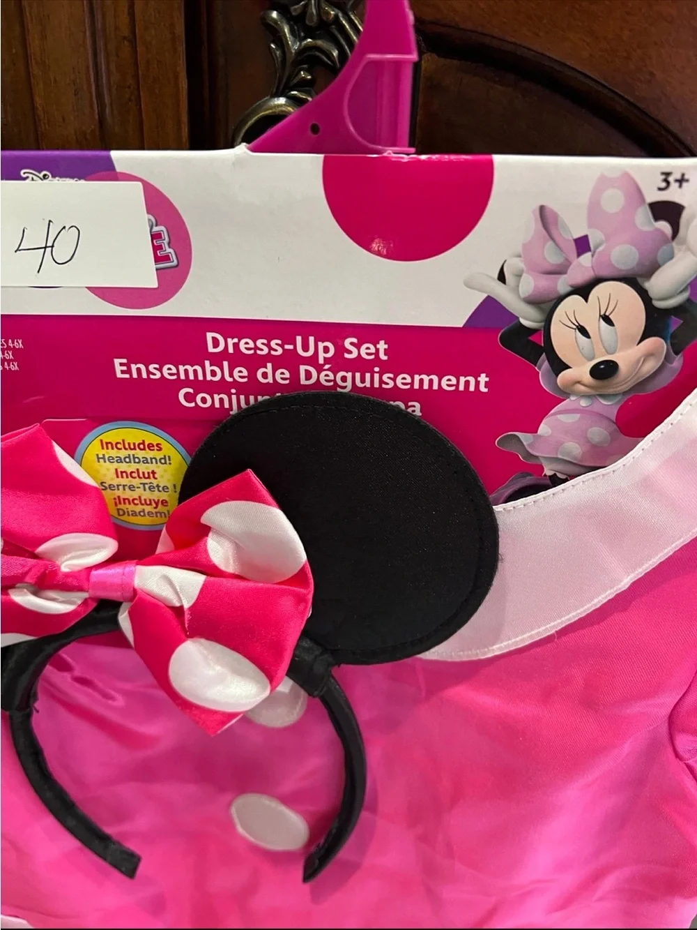 Disney Bright Pink Polka Dot Minnie Dress-Up Set with Ears Headband
